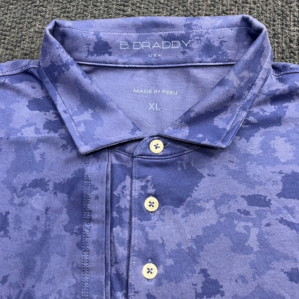 B. Draddy USA Mens‎ XL Blue Abstract Camo Pima Cotton Polo Shirt 1907 Feather